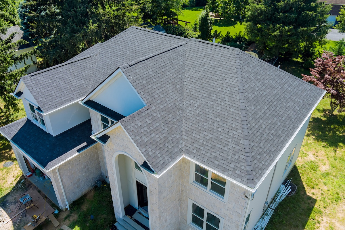 Aerial view of asphalt shingles on a Minneapolis home