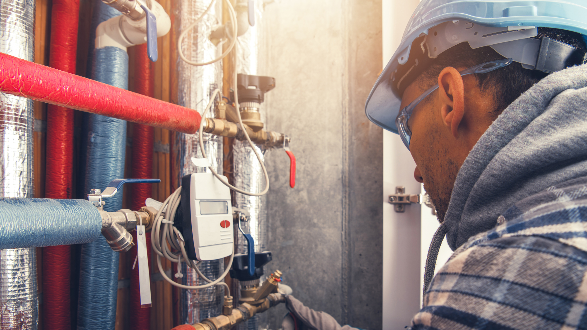 A person inspecting a heating system in winter