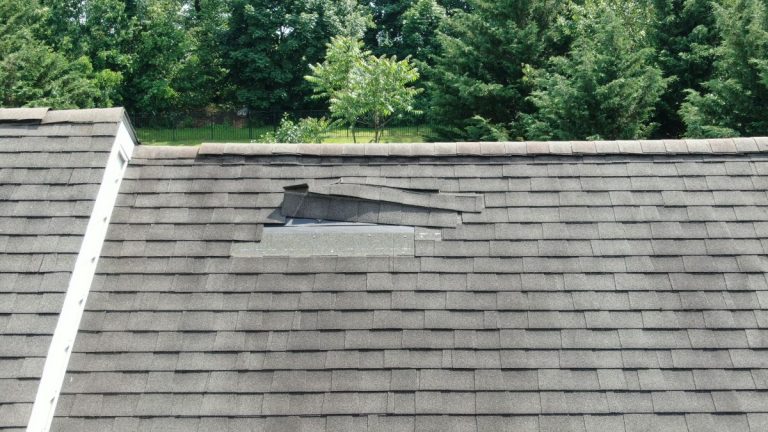 Aerial Drone Close Up of Roof Damage, Missing Shingles, Shoreview