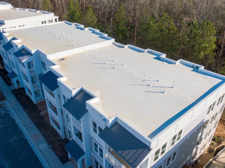 apartment buildings with white flat roof, Shoreview